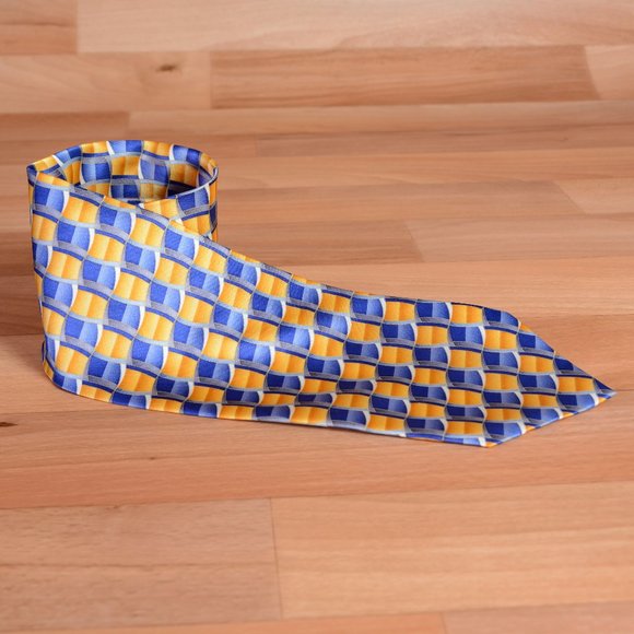 New Wolf Mark silk tie #98085 Blue and yellow - Picture 1 of 6